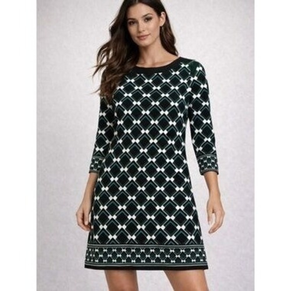 White House Black Market Green Geometric Diamond Print Matte Jersey‎ Dress S